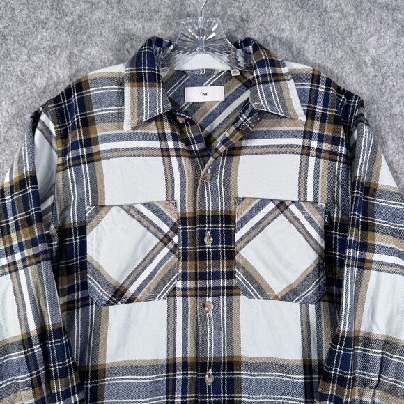 Tna Tops - Tna Shirt Womens Size XS White Blue Long Sleeve Organic Cotton Flannel Aritzia